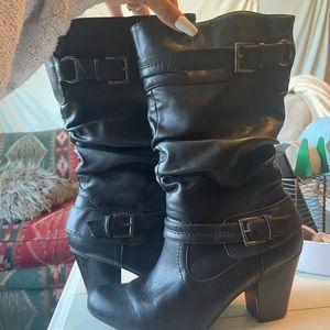 Super cute and fashionable black calf high tall boots